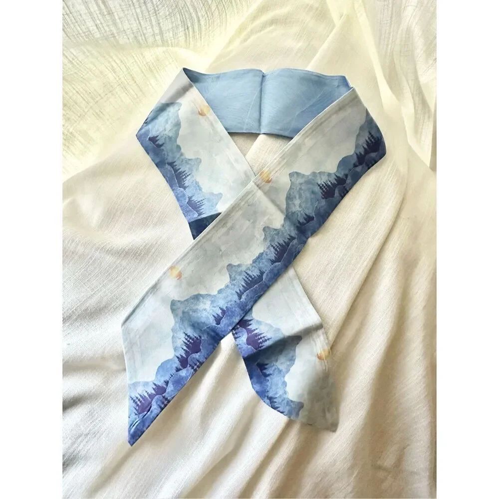 Light blue and dark blue scenic Mountain scarf 